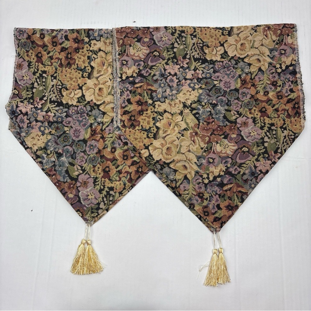 Vintage Floral Tapestry Runners Gold Tassel 36" Long Tableware Decor Regency